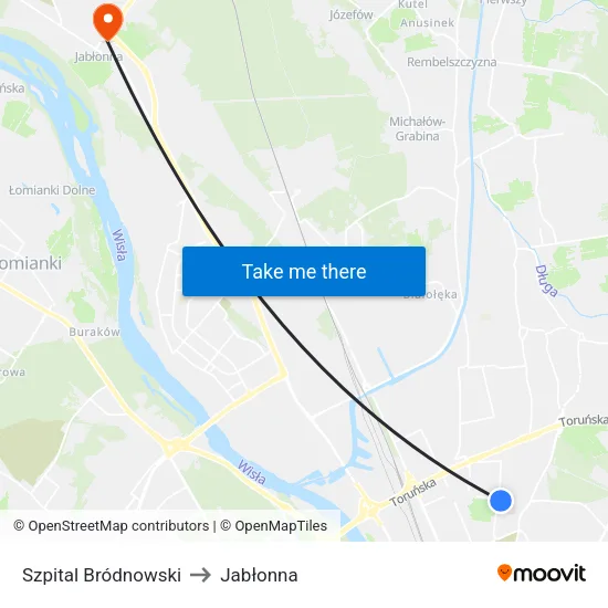 Szpital Bródnowski to Jabłonna map
