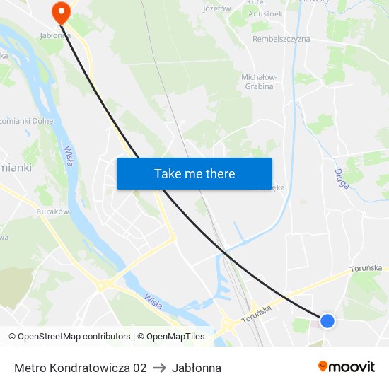 Metro Kondratowicza 02 to Jabłonna map