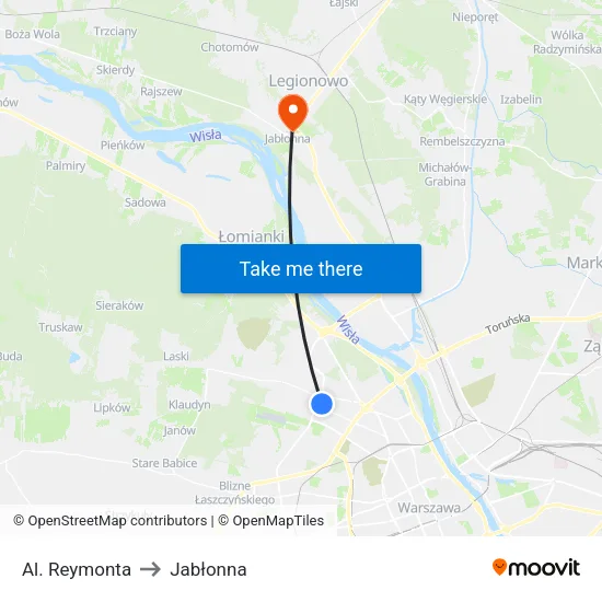 Al. Reymonta to Jabłonna map