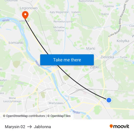Marysin to Jabłonna map