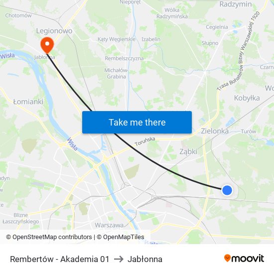 Rembertów-Akademia to Jabłonna map