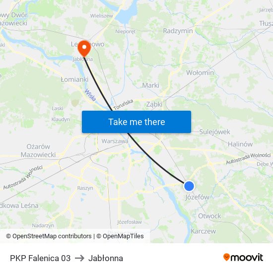 PKP Falenica 03 to Jabłonna map