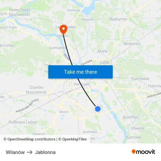 Wilanów to Jabłonna map
