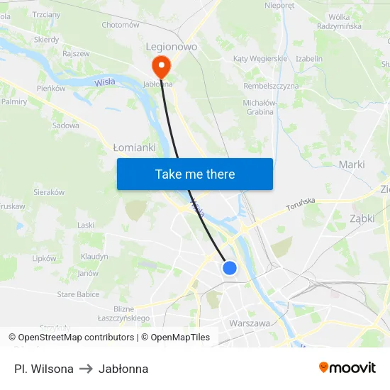 Pl. Wilsona to Jabłonna map