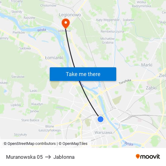 Muranowska 05 to Jabłonna map