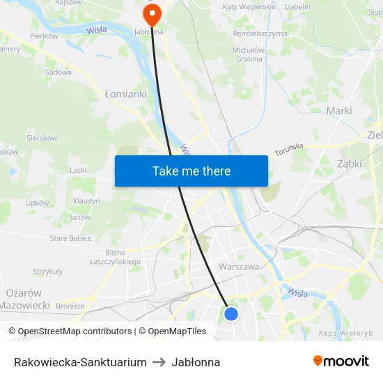 Rakowiecka - Sanktuarium to Jabłonna map