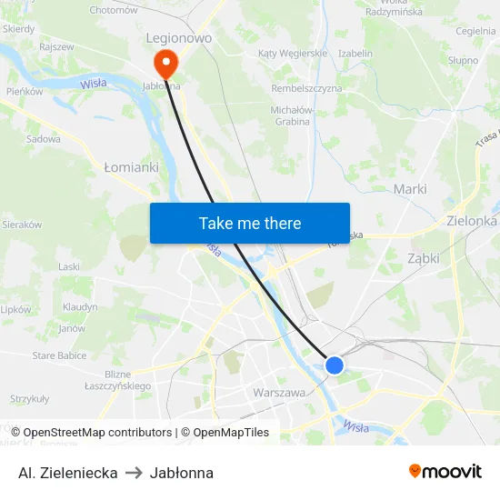 Al. Zieleniecka to Jabłonna map