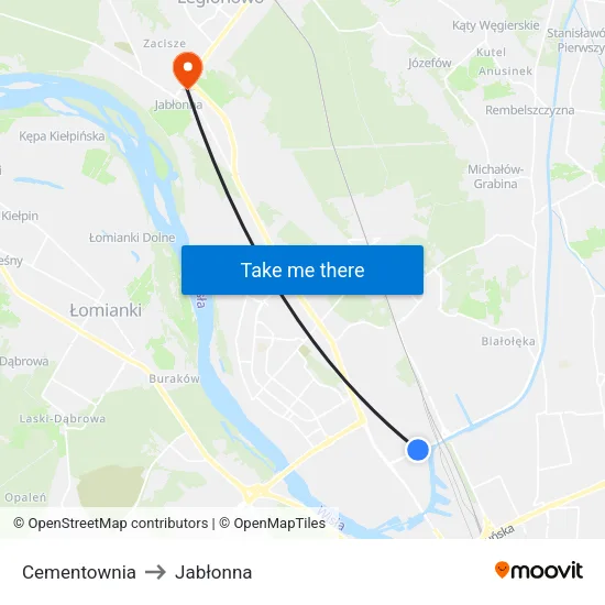 Cementownia to Jabłonna map