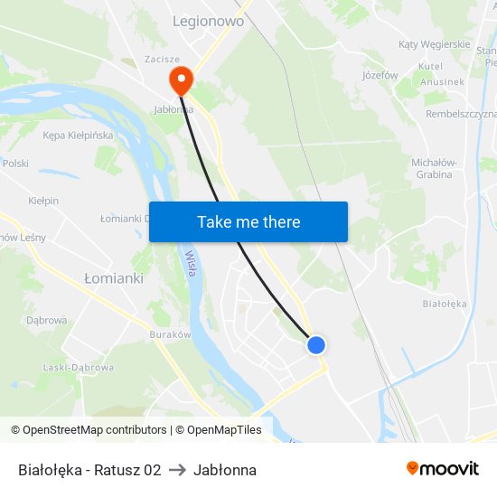 Białołęka-Ratusz to Jabłonna map