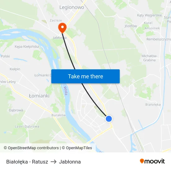 Białołęka - Ratusz to Jabłonna map
