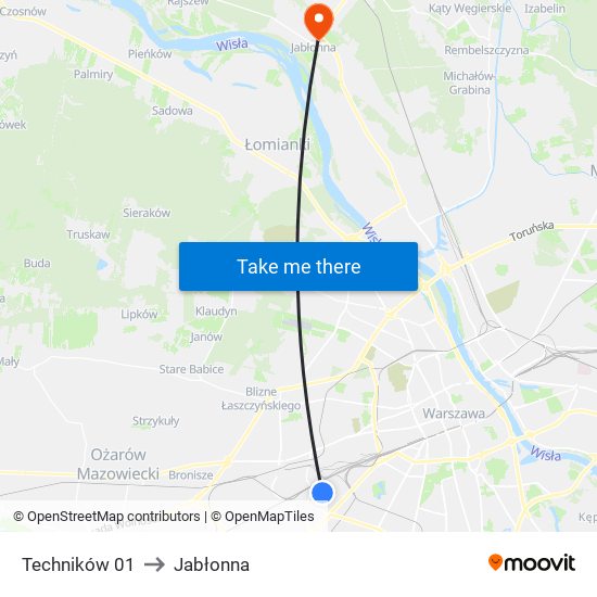 Techników to Jabłonna map