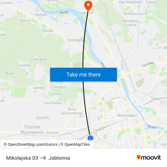 Mikołajska to Jabłonna map