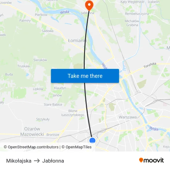 Mikołajska to Jabłonna map