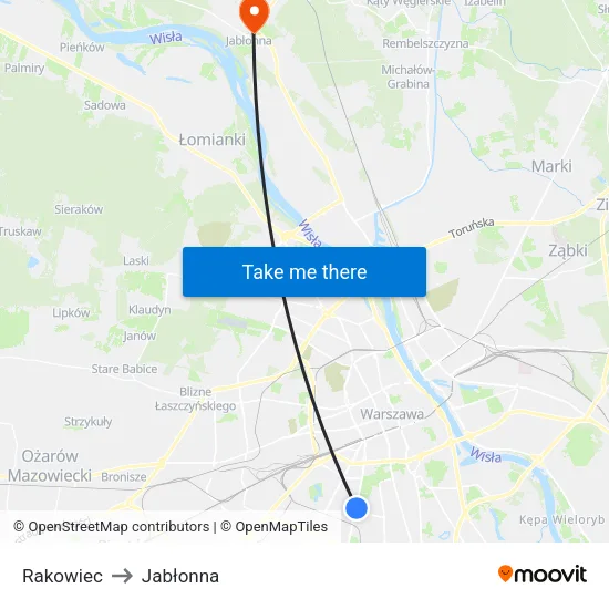 Rakowiec to Jabłonna map