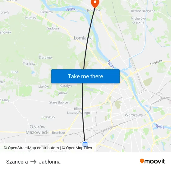 Szancera to Jabłonna map