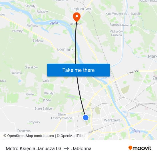 Metro Księcia Janusza to Jabłonna map