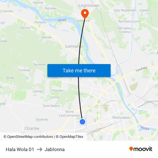 Hala Wola to Jabłonna map