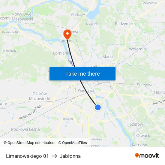 Limanowskiego to Jabłonna map