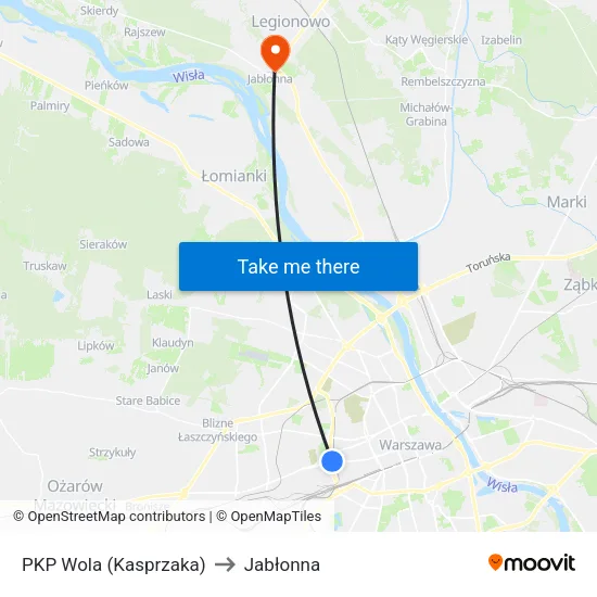 PKP Wola (Kasprzaka) to Jabłonna map