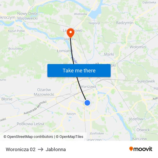 Woronicza to Jabłonna map