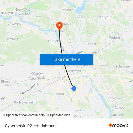 Cybernetyki 02 to Jabłonna map