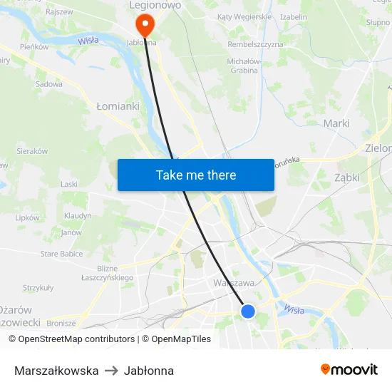 Marszałkowska to Jabłonna map