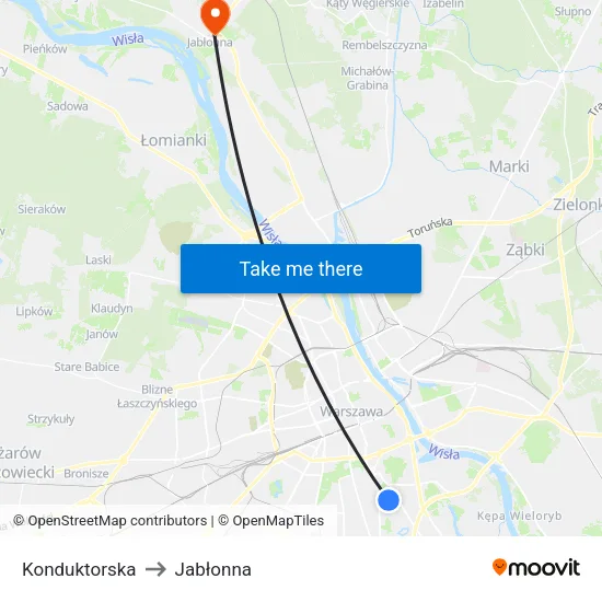 Konduktorska to Jabłonna map