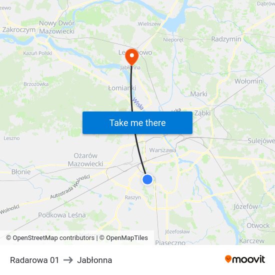 Radarowa to Jabłonna map