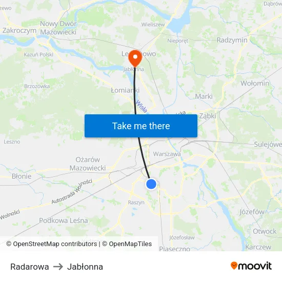 Radarowa to Jabłonna map