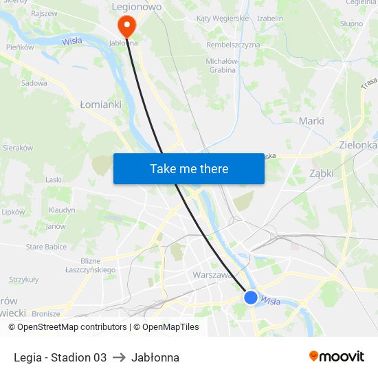 Legia - Stadion 03 to Jabłonna map