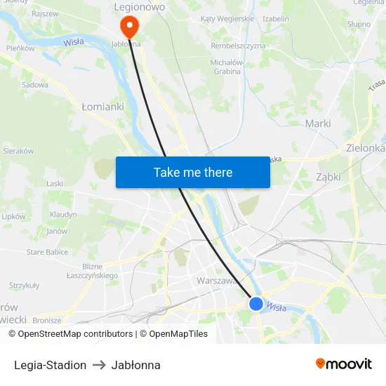 Legia - Stadion to Jabłonna map