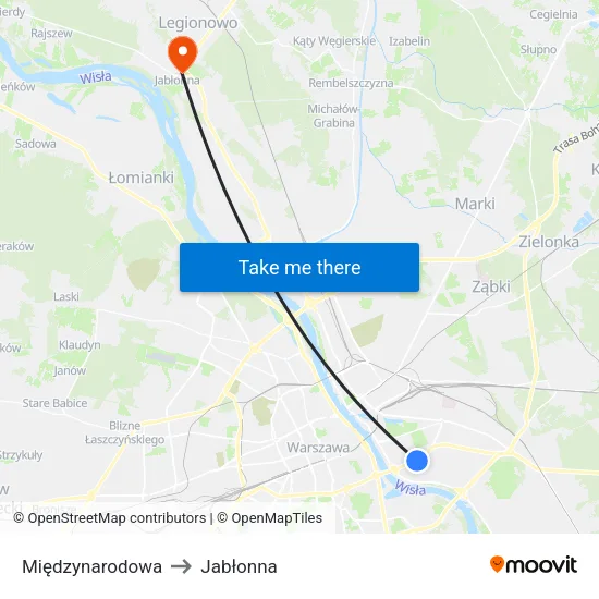 Międzynarodowa to Jabłonna map