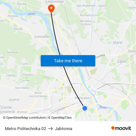 Metro Politechnika 02 to Jabłonna map