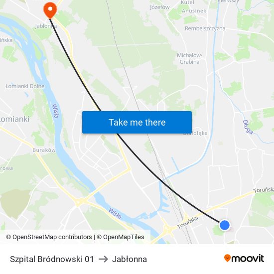 Szpital Bródnowski to Jabłonna map