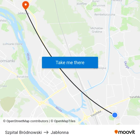 Szpital Bródnowski to Jabłonna map