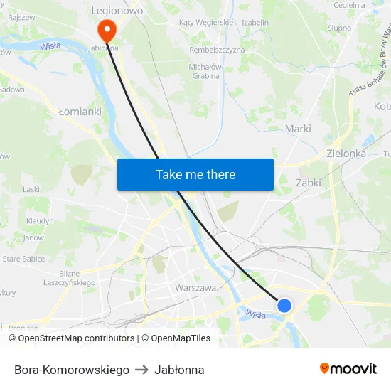 Bora - Komorowskiego to Jabłonna map