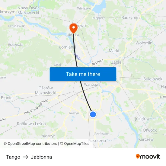 Tango to Jabłonna map