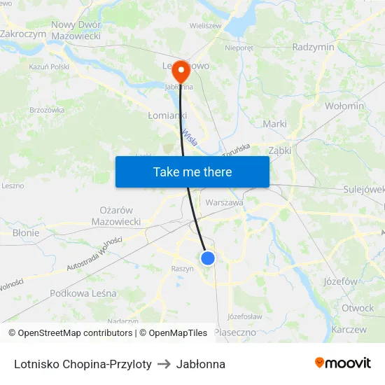 Lotnisko Chopina - Przyloty to Jabłonna map