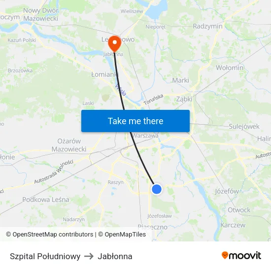 Szpital Południowy to Jabłonna map