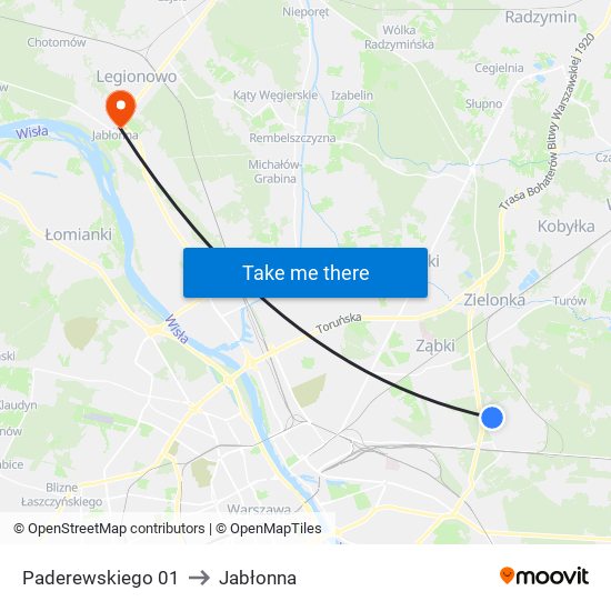 Paderewskiego 01 to Jabłonna map