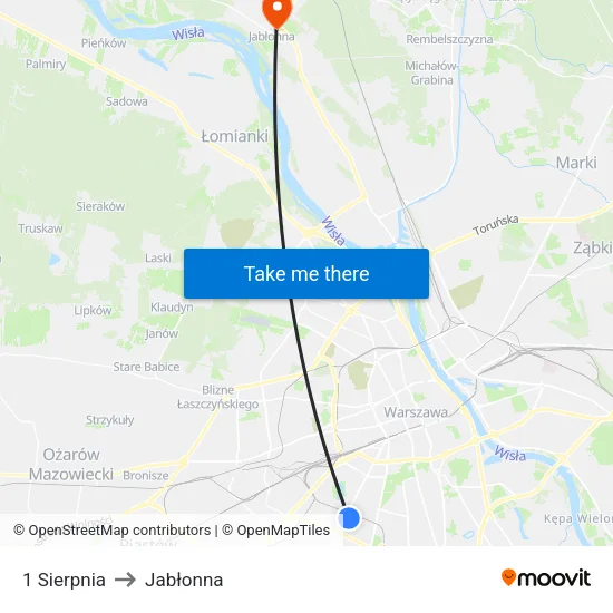 1 Sierpnia to Jabłonna map