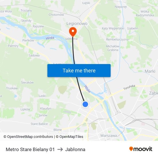 Metro Stare Bielany 01 to Jabłonna map