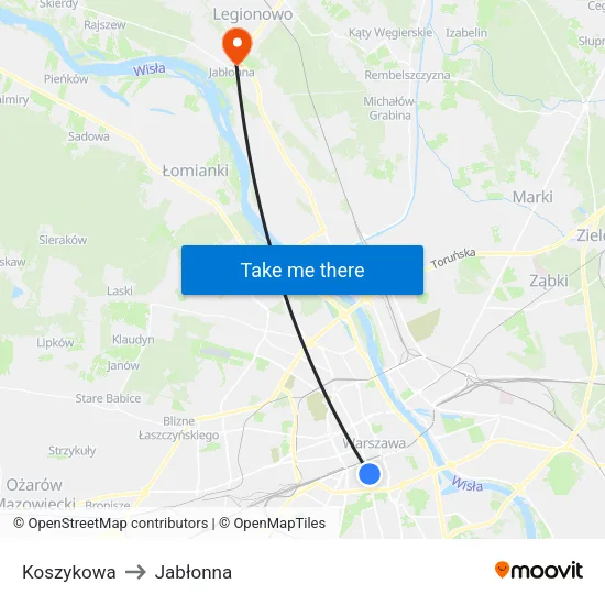 Koszykowa to Jabłonna map