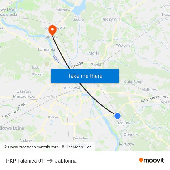 PKP Falenica 01 to Jabłonna map