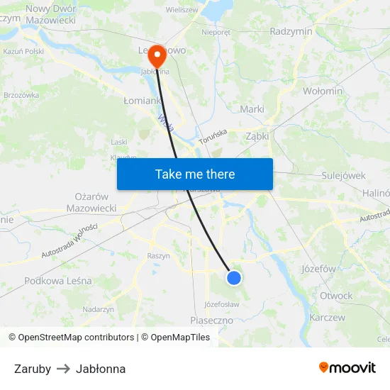 Zaruby to Jabłonna map