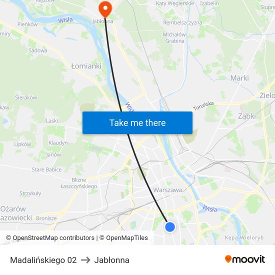 Madalińskiego to Jabłonna map