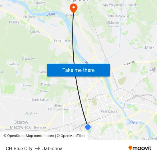 CH Blue City to Jabłonna map