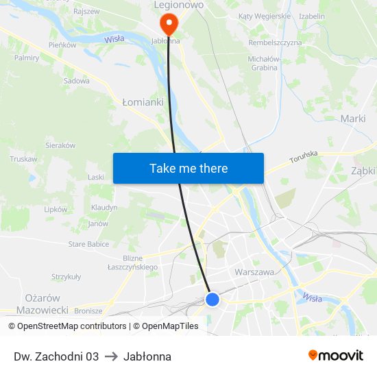 Dw. Zachodni 03 to Jabłonna map