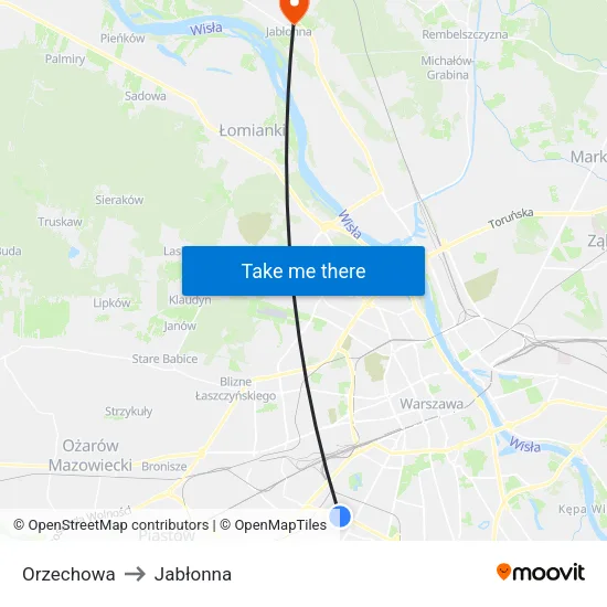 Orzechowa to Jabłonna map