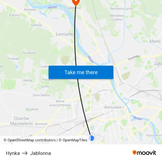 Hynka to Jabłonna map